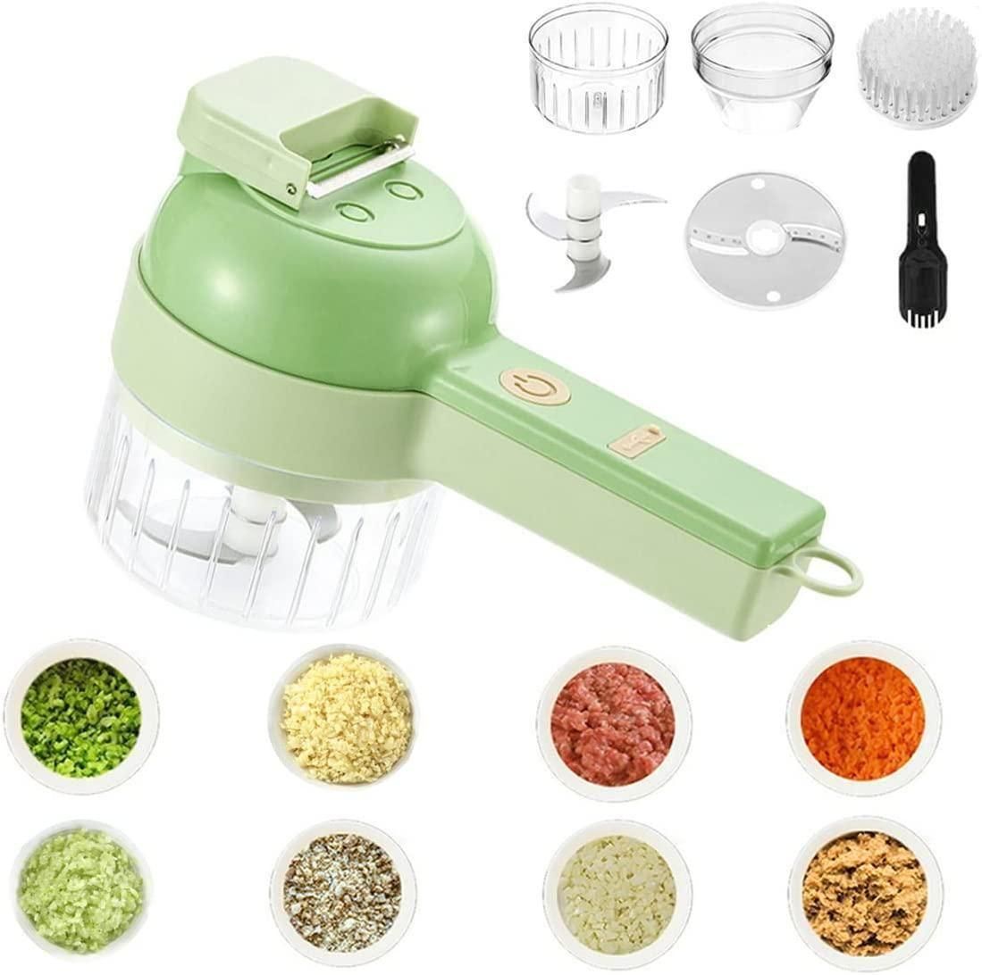 4-in-1 Portable Electric Vegetable Cutter Set – Slice, Chop, Grind & Store with Ease