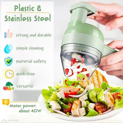 4-in-1 Portable Electric Vegetable Cutter Set – Slice, Chop, Grind & Store with Ease