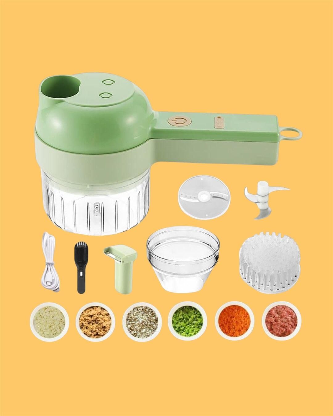 4-in-1 Portable Electric Vegetable Cutter Set – Slice, Chop, Grind & Store with Ease