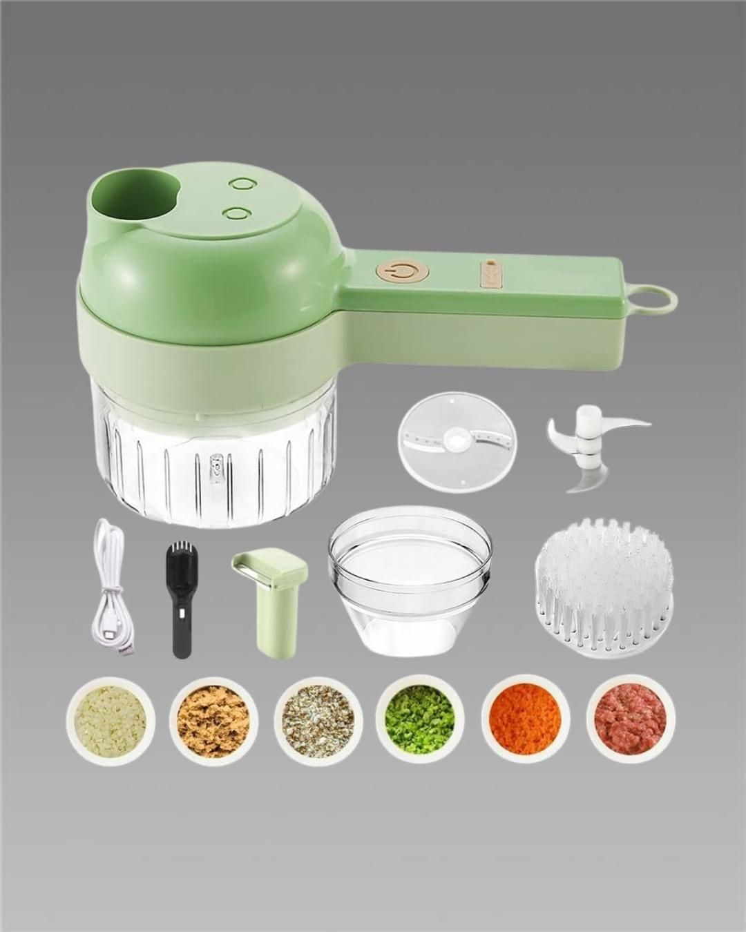 4-in-1 Portable Electric Vegetable Cutter Set – Slice, Chop, Grind & Store with Ease