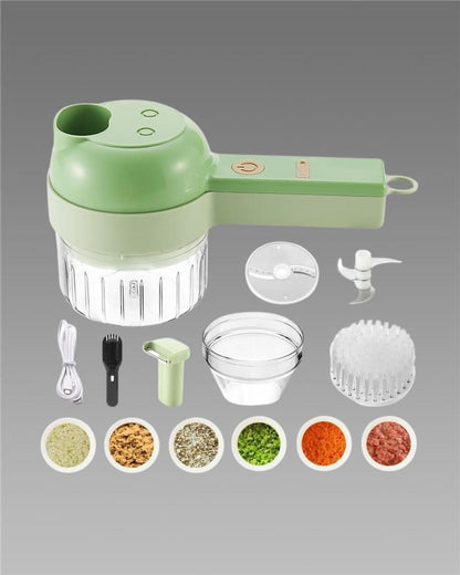 4-in-1 Portable Electric Vegetable Cutter Set – Slice, Chop, Grind & Store with Ease
